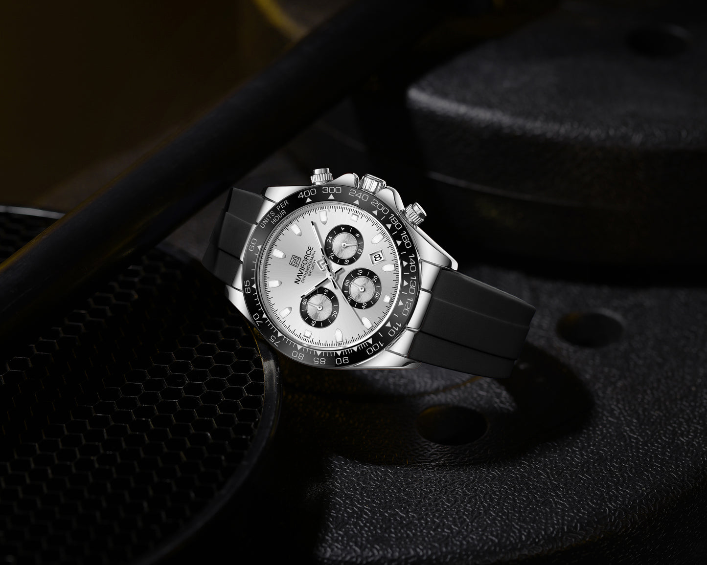 Naviforce NF8054 White Dial With Black Silicon Strap Analog watch