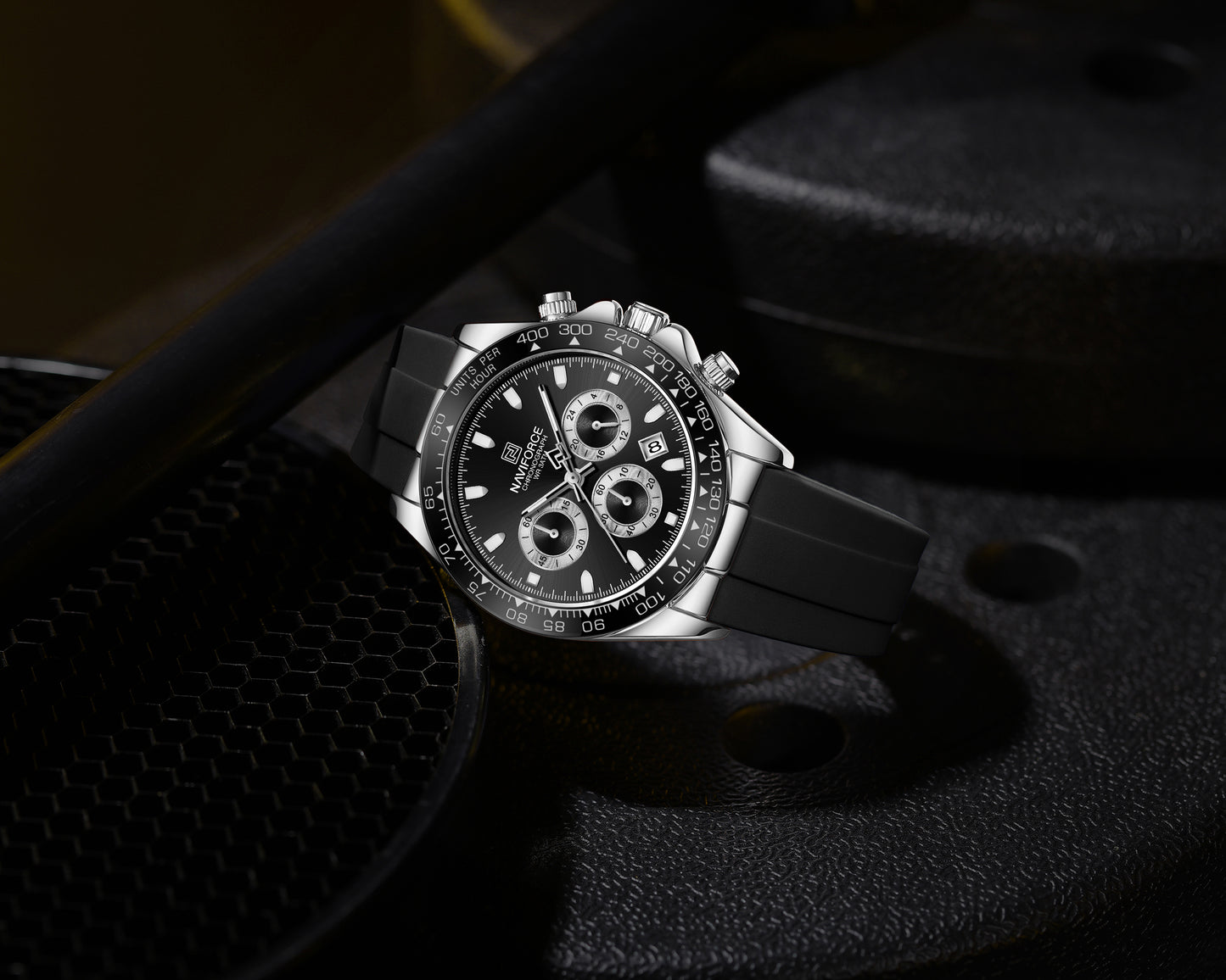 Naviforce NF8054 Silver-Black Dial With Silicon Strap Analog watch