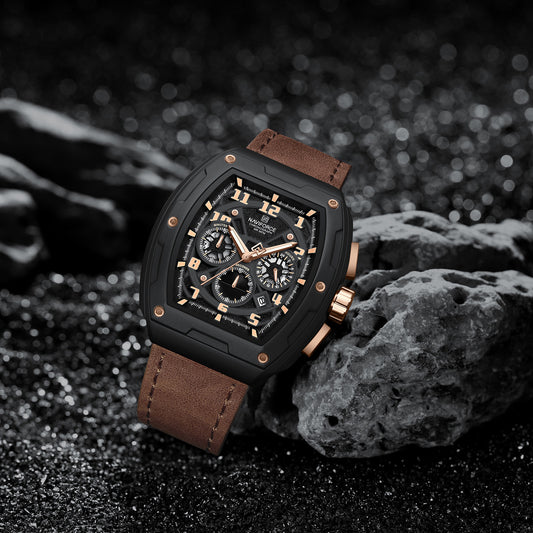 Naviforce NF8053 Rose Gold&Brown genuine leather strap Analog Watch