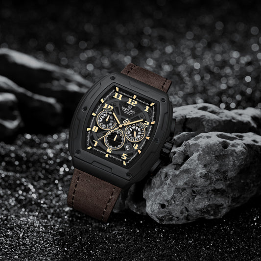 Naviforce NF8053 Brown genuine leather strap Analog Watch
