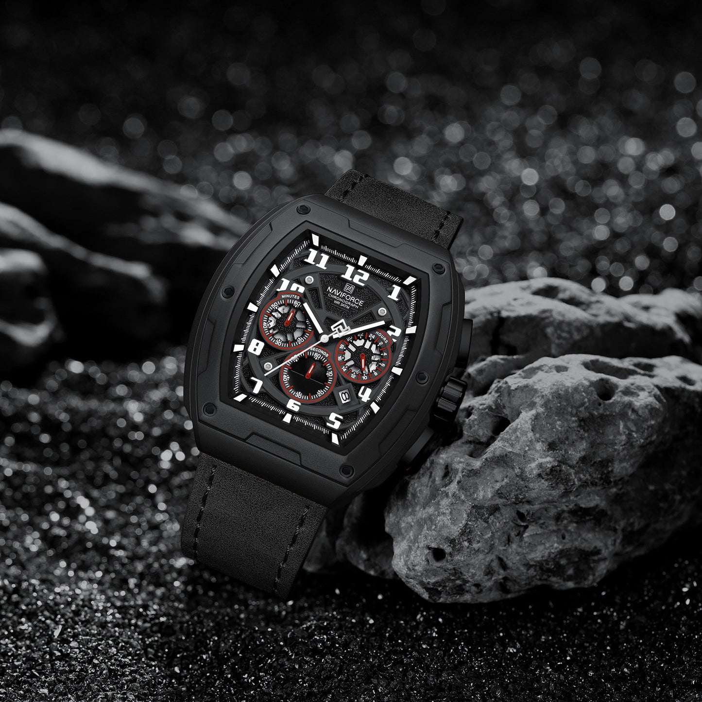 Naviforce NF8053 Black genuine leather strap Analog Watch