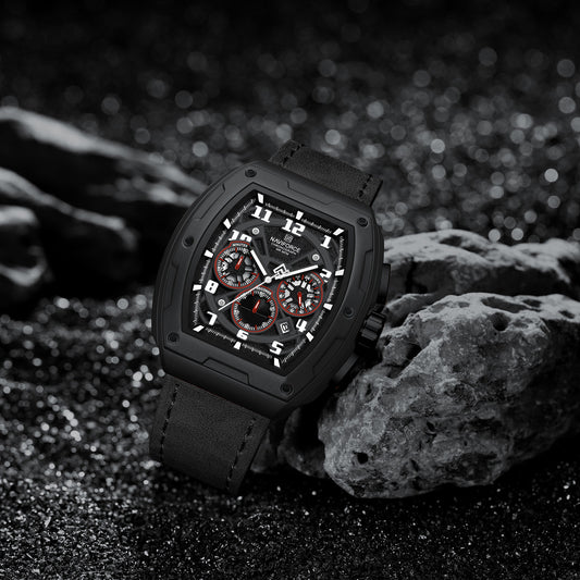 Naviforce NF8053 Black genuine leather strap Analog Watch