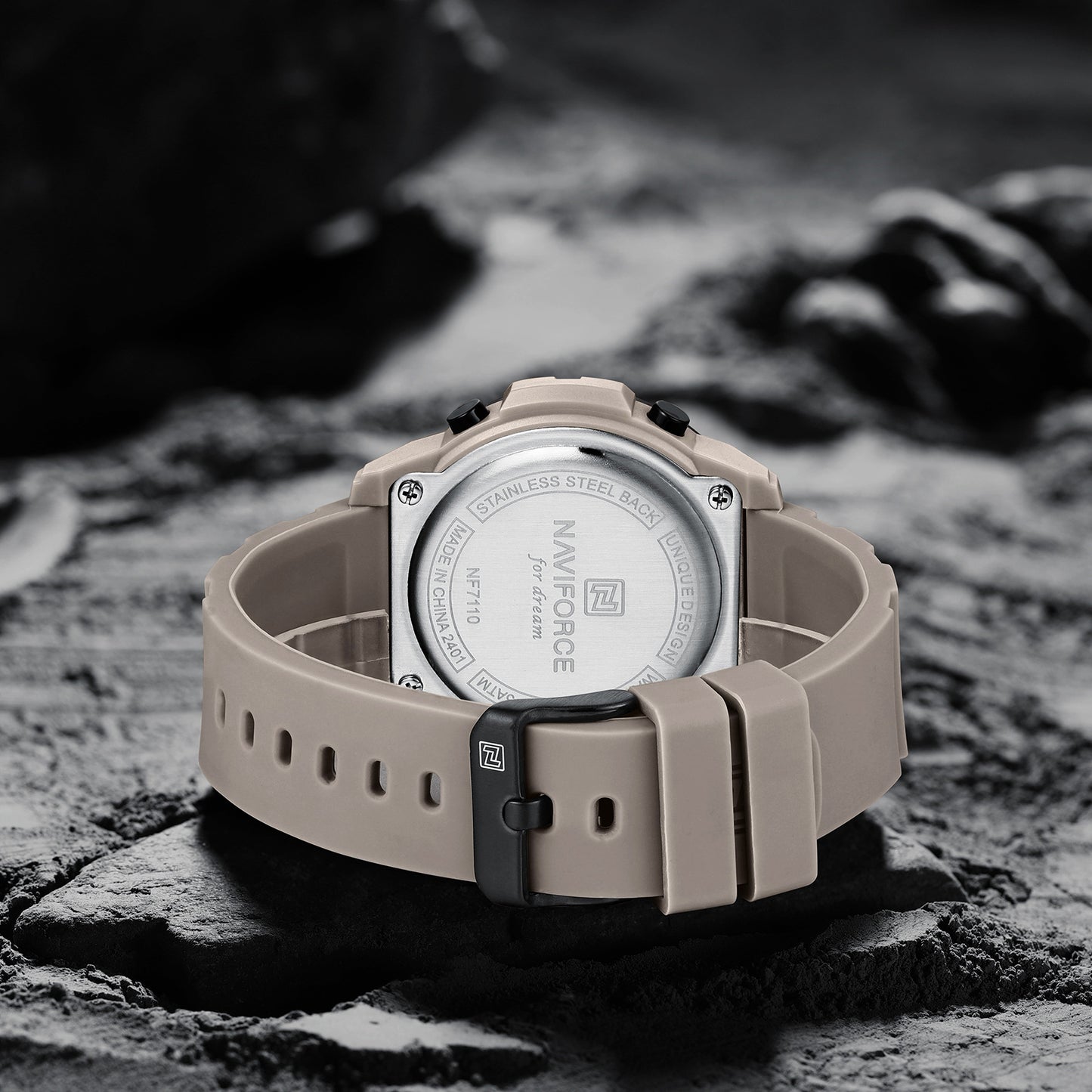 NF7110 Biege LCD Display Trendy Silicone Digital Watch