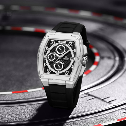 Naviforce NF8050 silver chronograph dial silicon strap Analog Watch