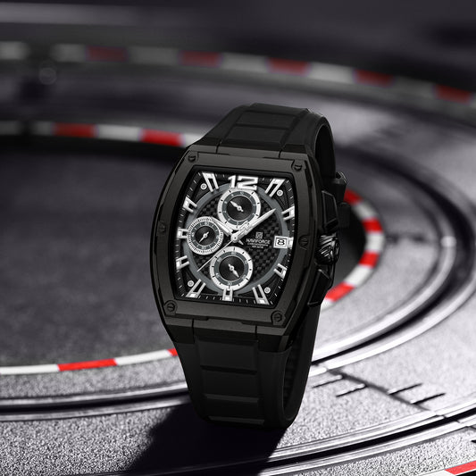 Naviforce NF8050 black chronograph dial silicon strap Analog Watch