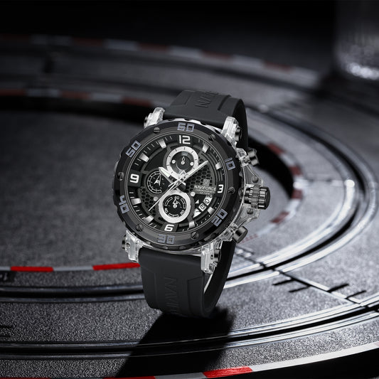NF7123 Black with White Chronograph dial Analog Watch