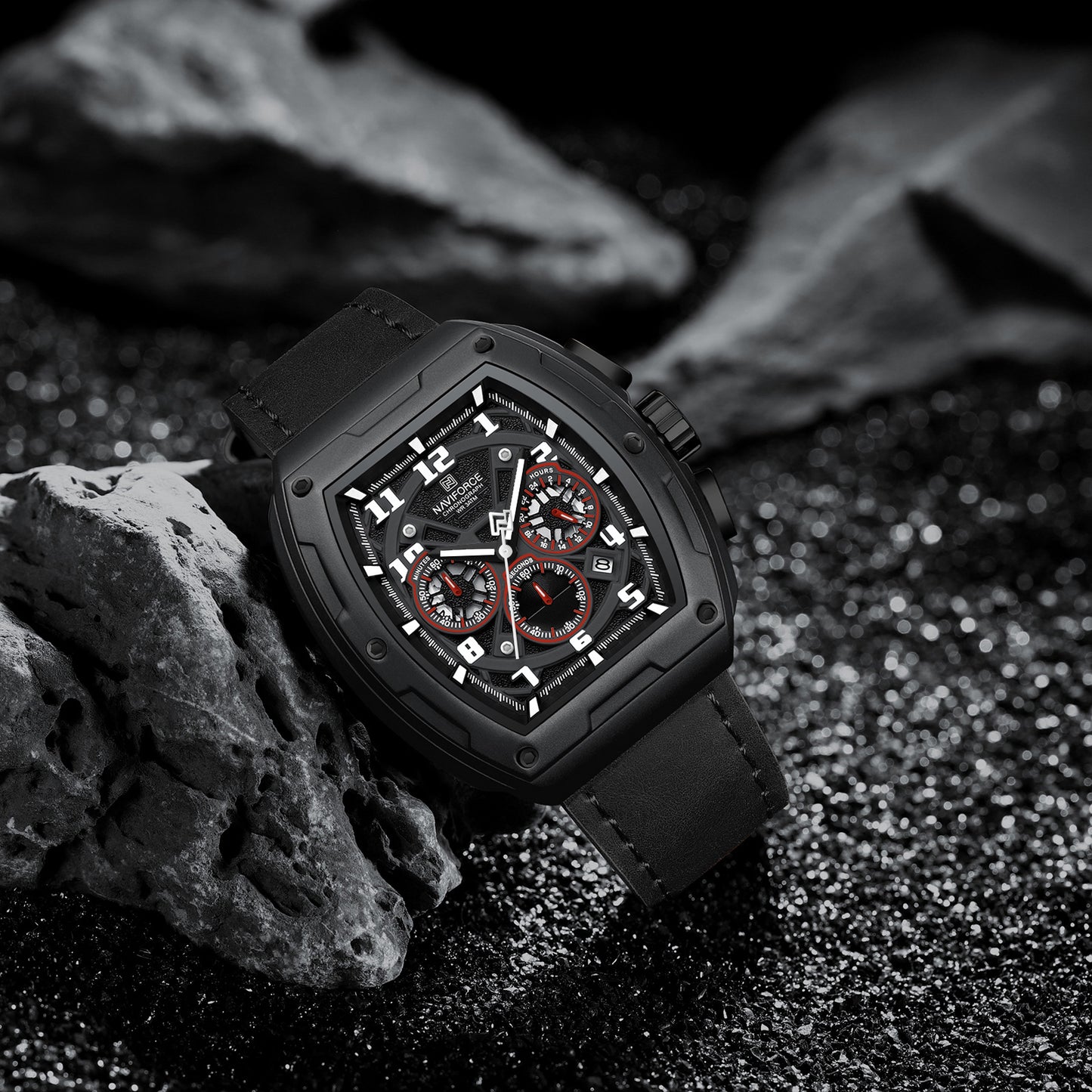 Naviforce NF8053 Black genuine leather strap Analog Watch