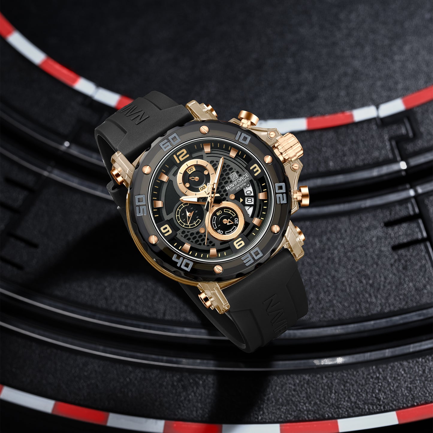 NF7123 Black with Rosegold Chronograph dial Analog Watch