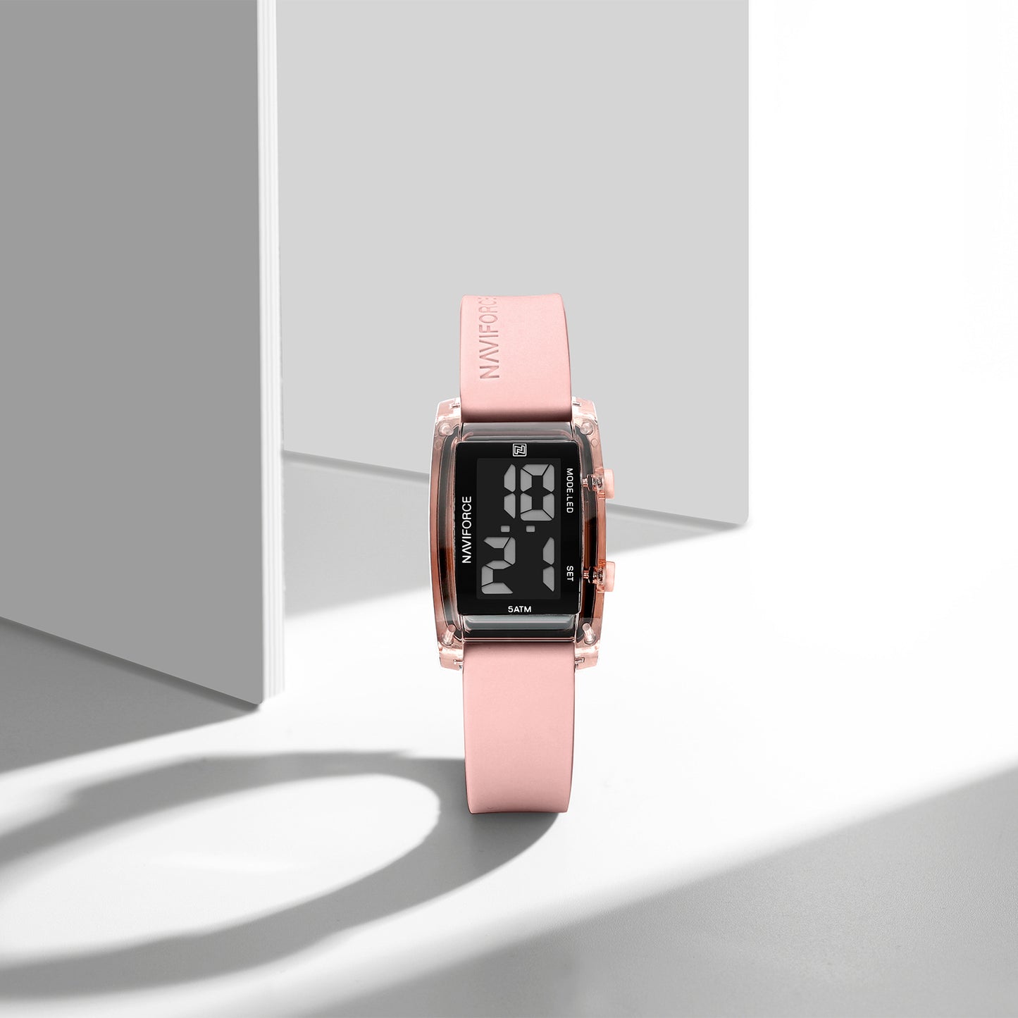 NF7118 Black rectangular dial with Pink silicone strap Digital Watch