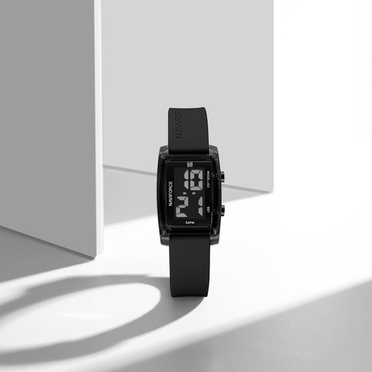 NF7118 Black rectangular dial with silicone strap Digital Watch