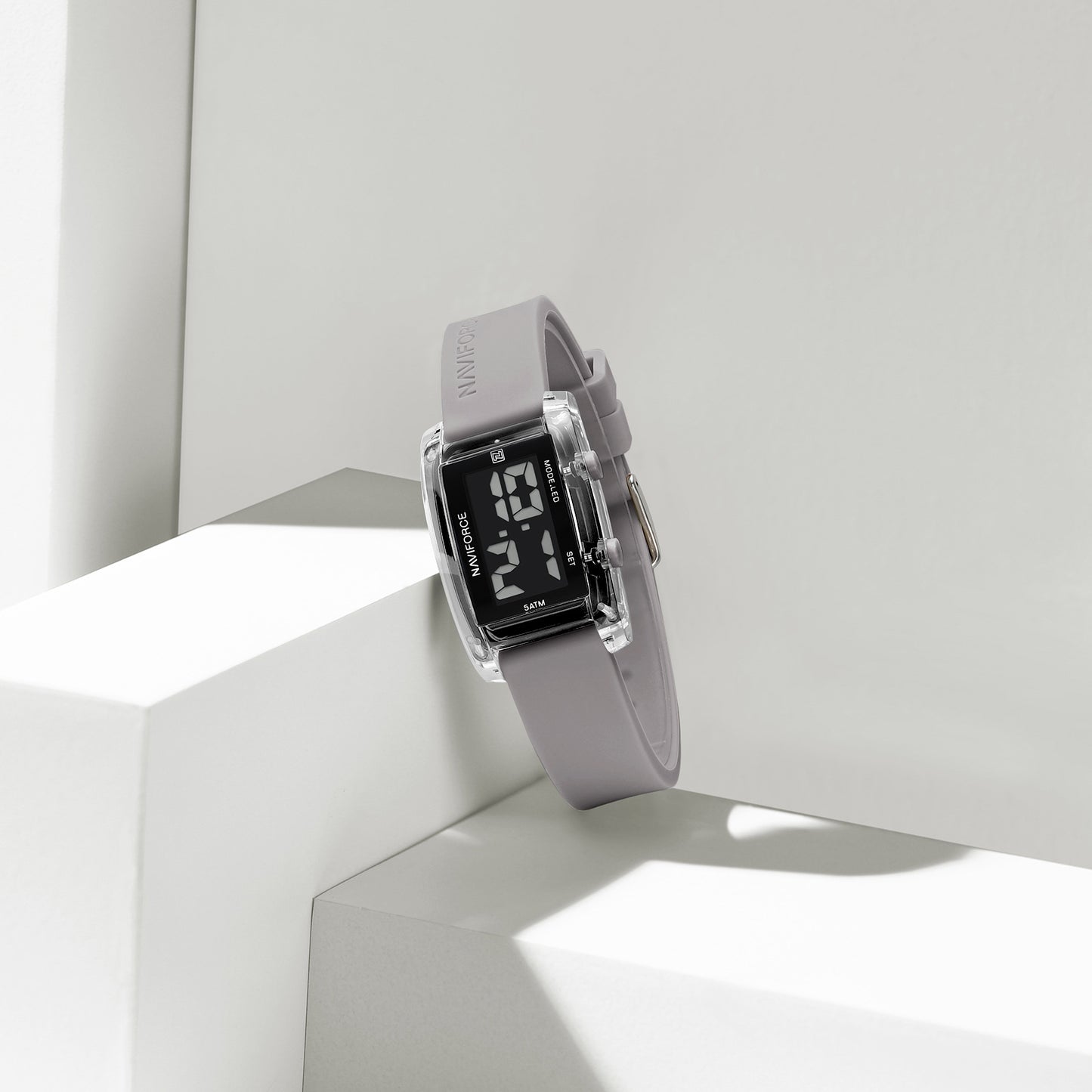 NF7118 Black rectangular dial with Gray silicone strap Digital Watch