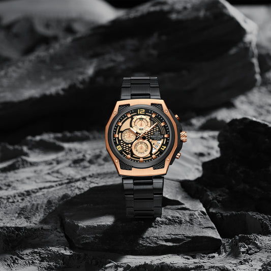 Naviforce NF8051S Elegant Rosegold Black stainless Steel strap Analog Watch