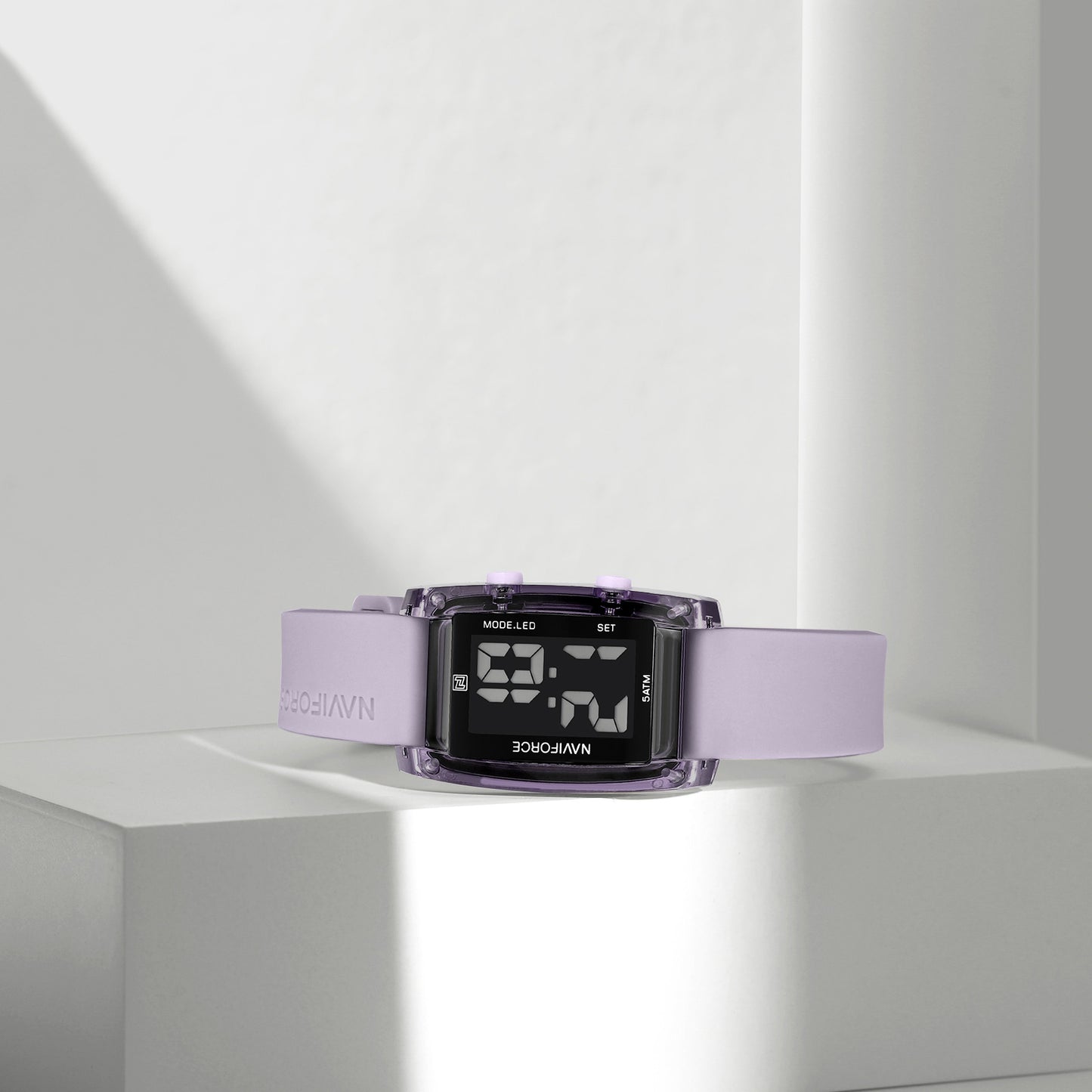 NF7118 Black rectangular dial with Purple silicone strap Digital Watch
