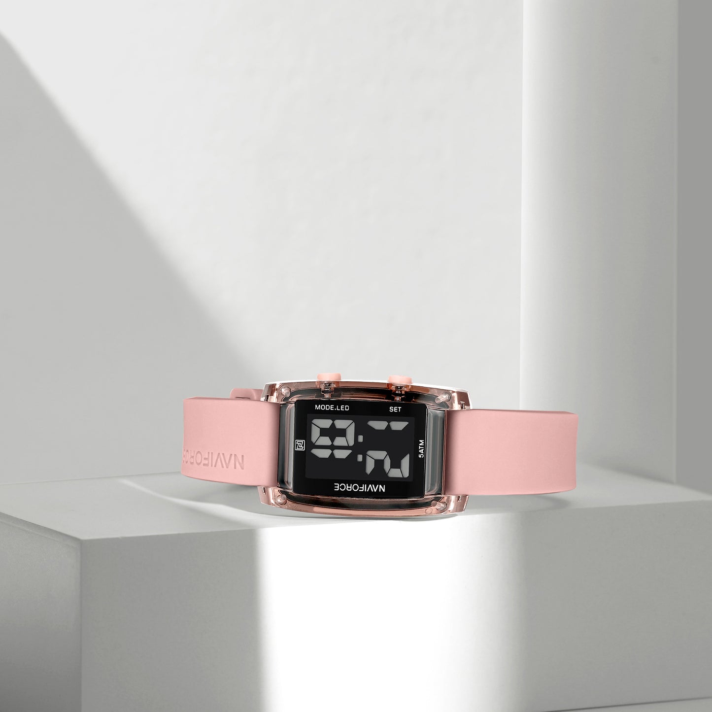 NF7118 Black rectangular dial with Pink silicone strap Digital Watch