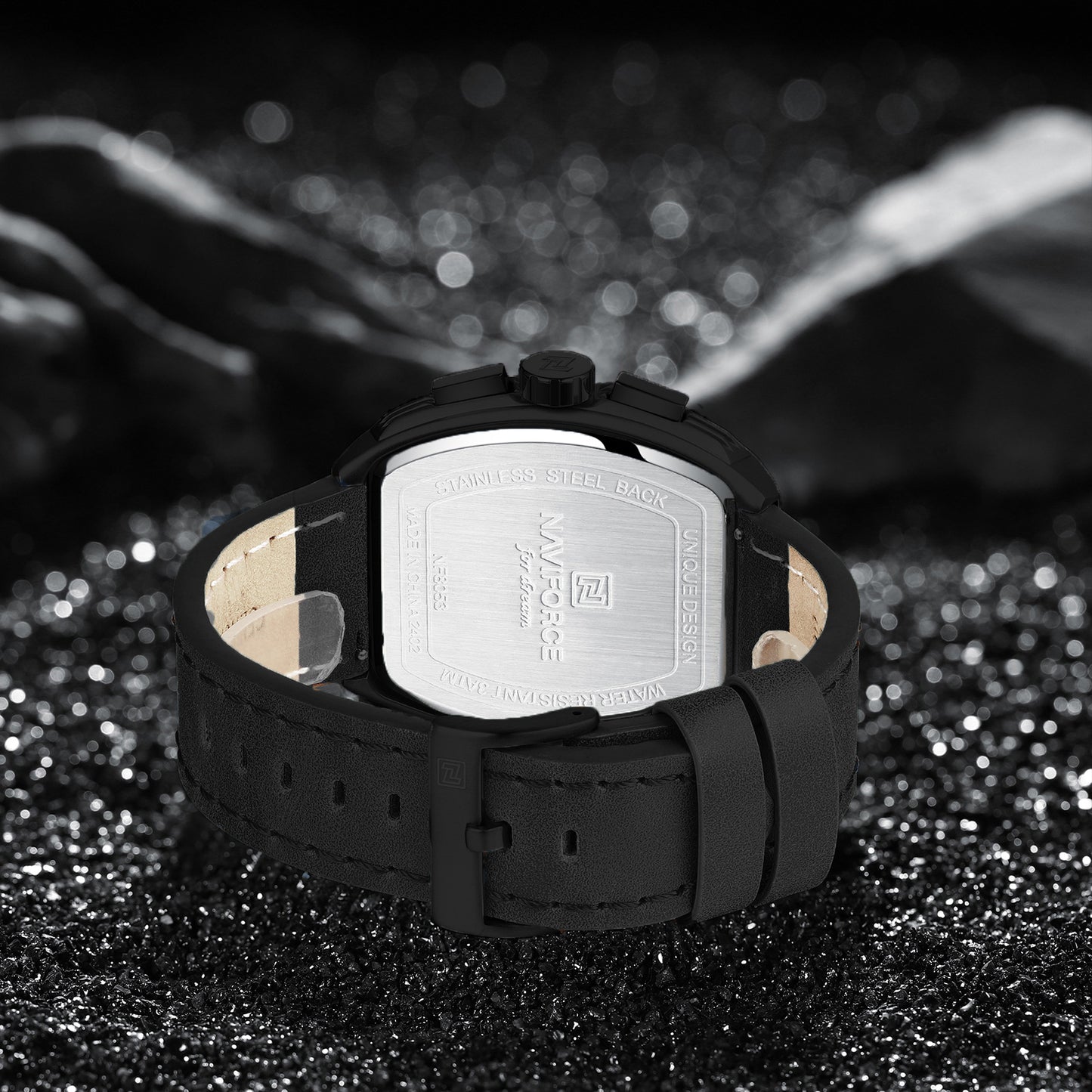 Naviforce NF8053 Black genuine leather strap Analog Watch