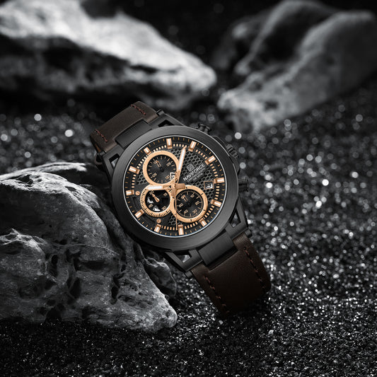 Naviforce NF8073 Unique Brown Genuine Leather Analog Watch