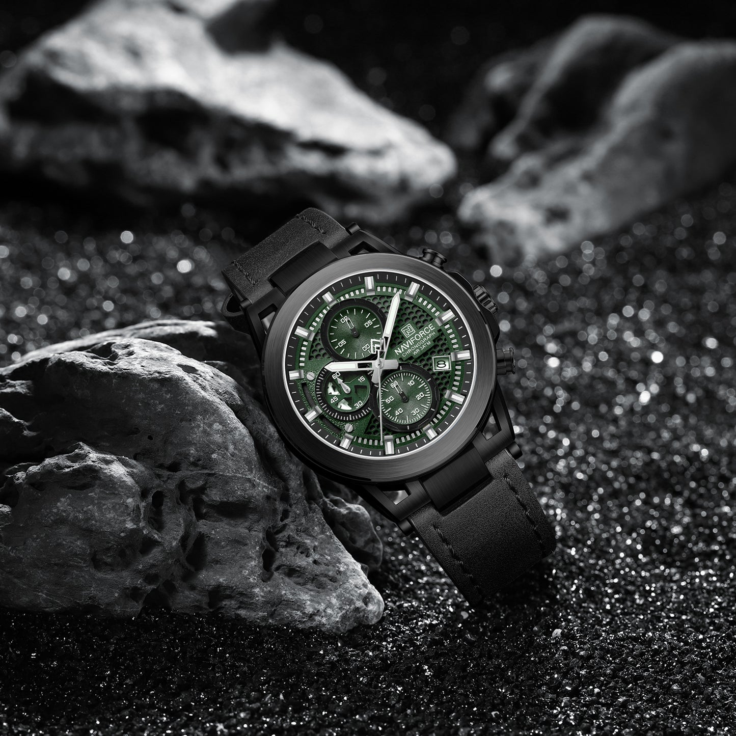 Naviforce NF8073 Unique Green Dial With Genuine Leather Analog Watch