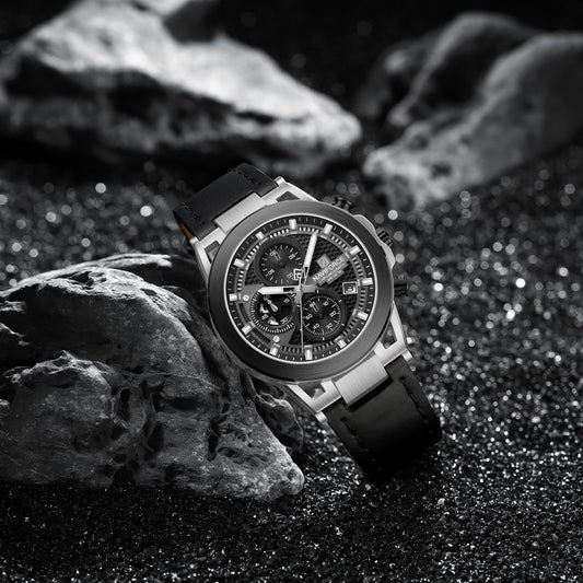 Naviforce NF8073 Unique Silver-Black Genuine Leather Analog Watch