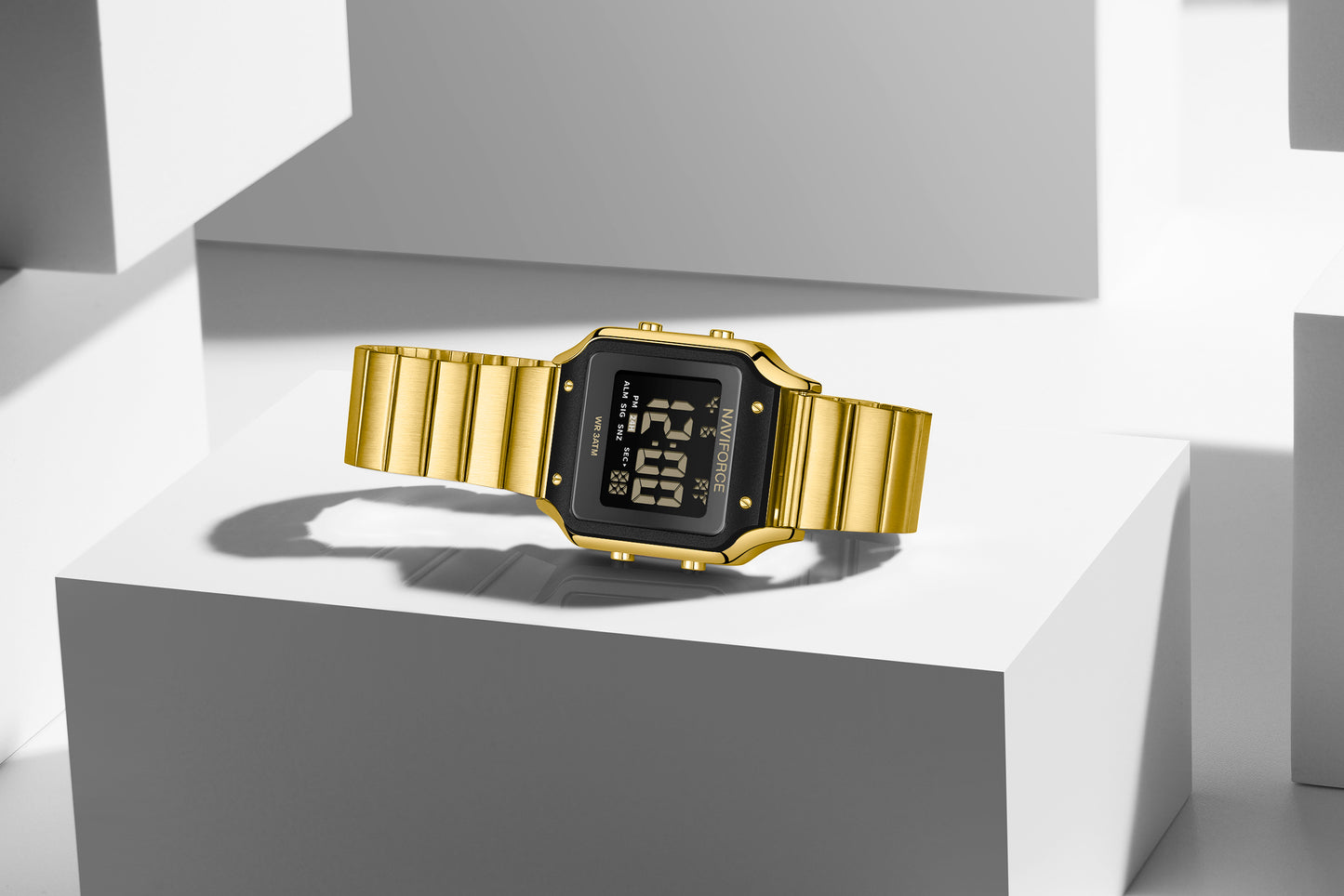 NF5046 Gold&Black Large Screen Business Casual Digital Watch
