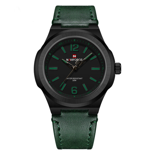 Naviforce NF9233 black and green with leather strap Analog Watch