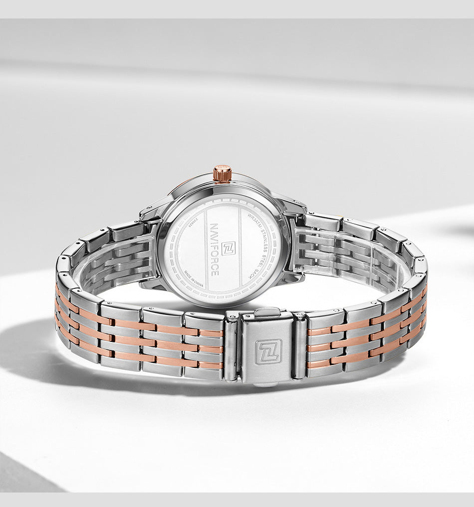 Naviforce NF9228L Silver-rosegold High Quality strap Analog Watch