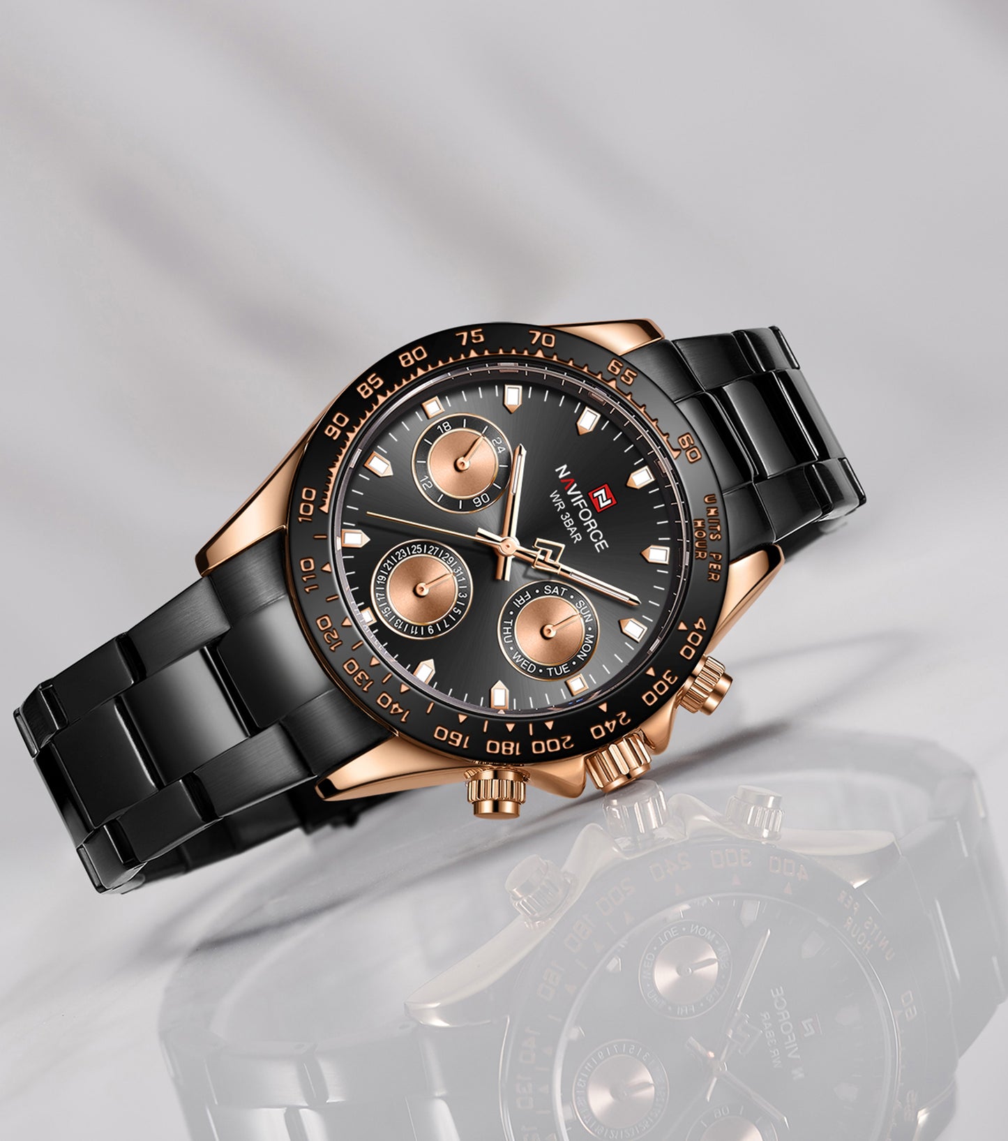 NF9193 Black Rose Gold chronograph men's watch-NAVIFORCE
