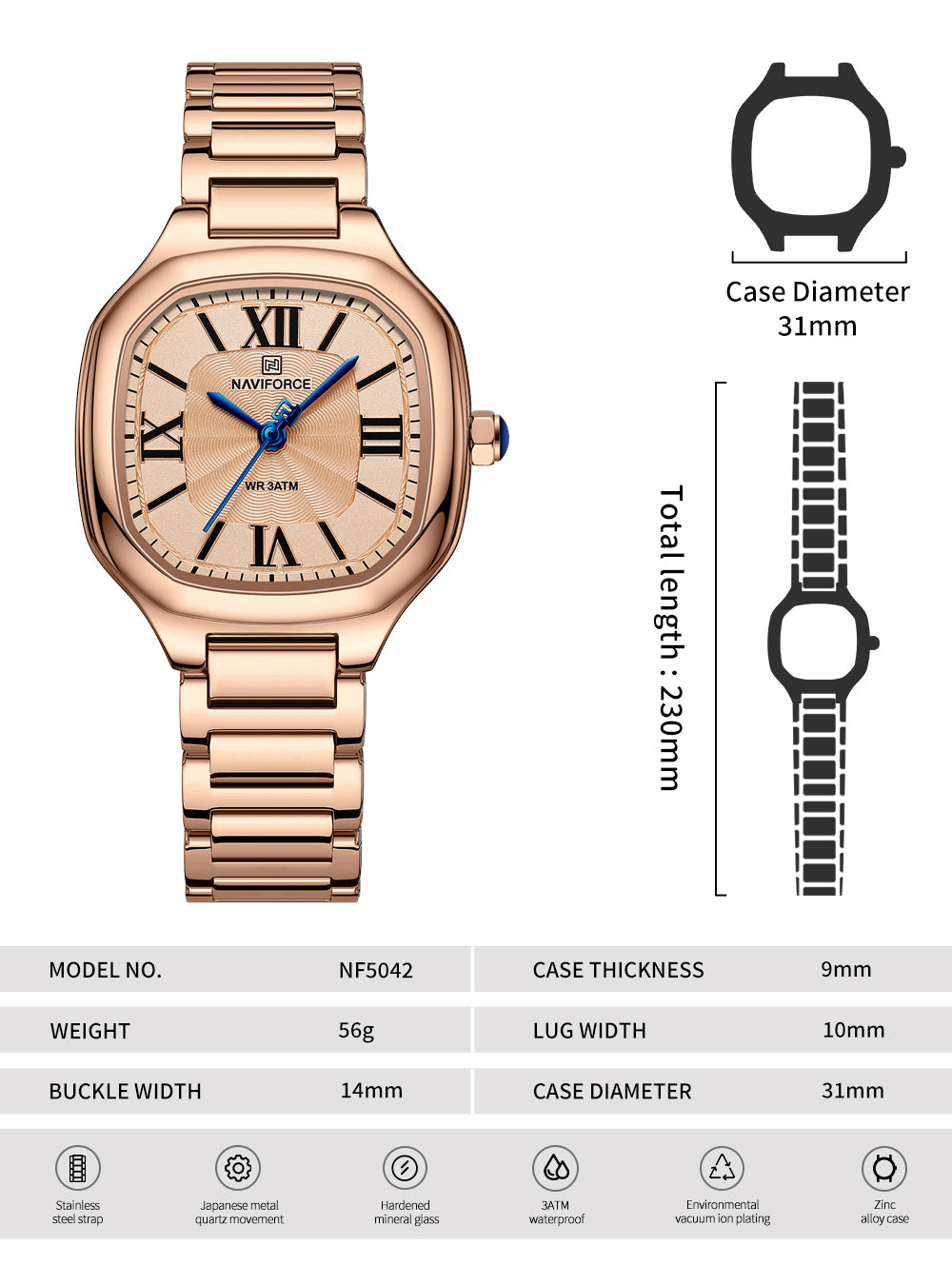 NF5042 Rose Gold Square dial Analog Watch