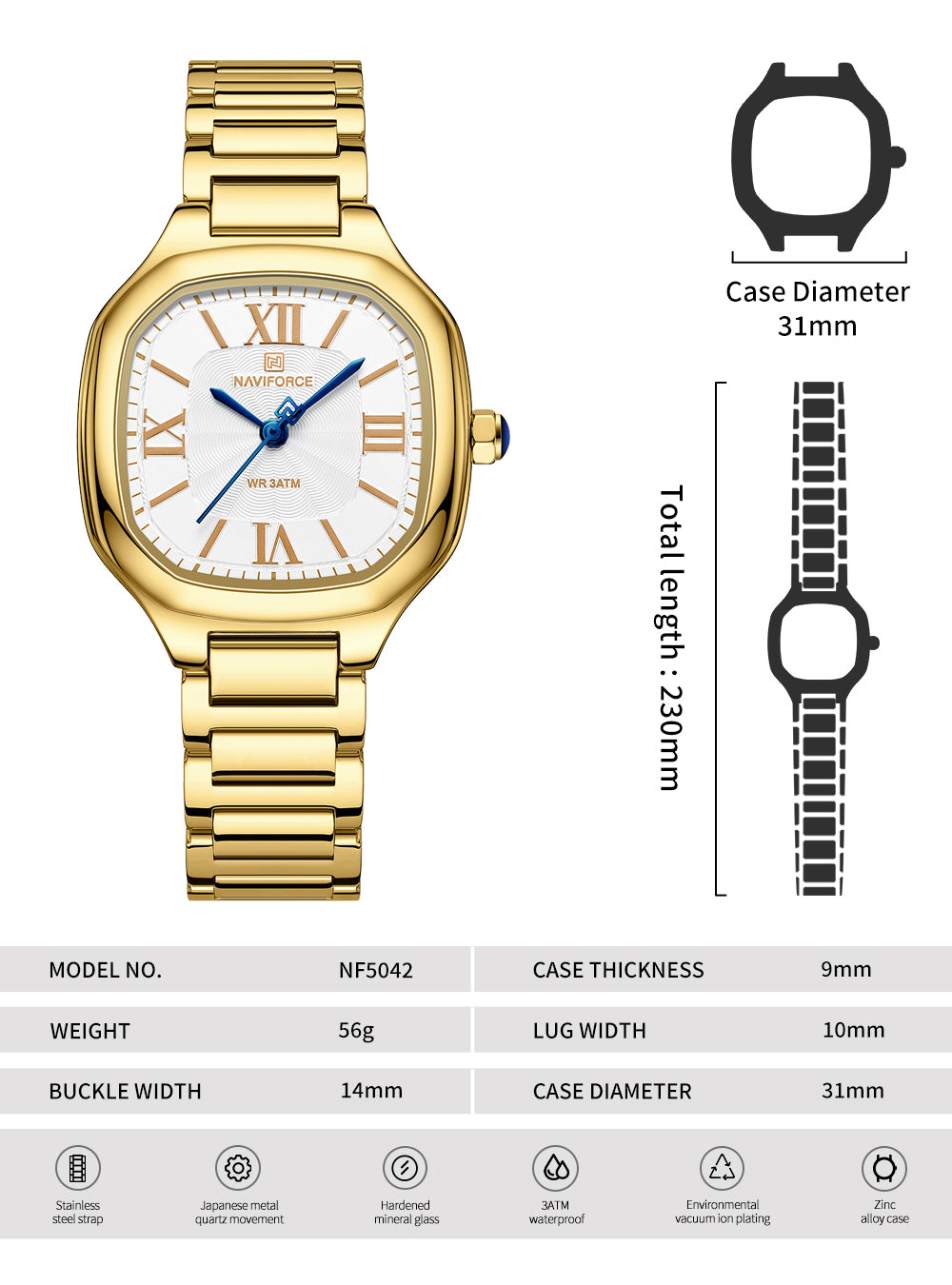 NF5042 White Square dial Analog Watch