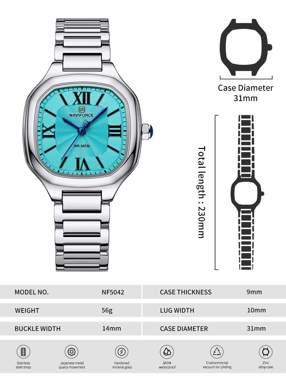 NF5042 Blue Square dial Analog Watch