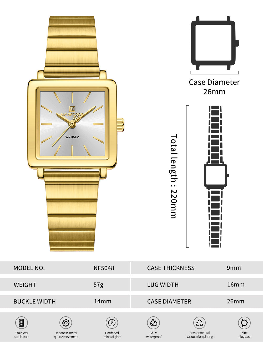NF5048 Modern White square dial Analog Watch
