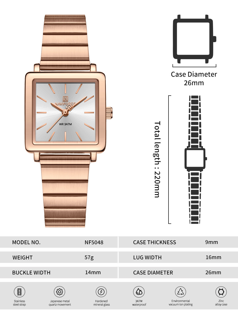 NF5048 Modern White square dial Analog Watch