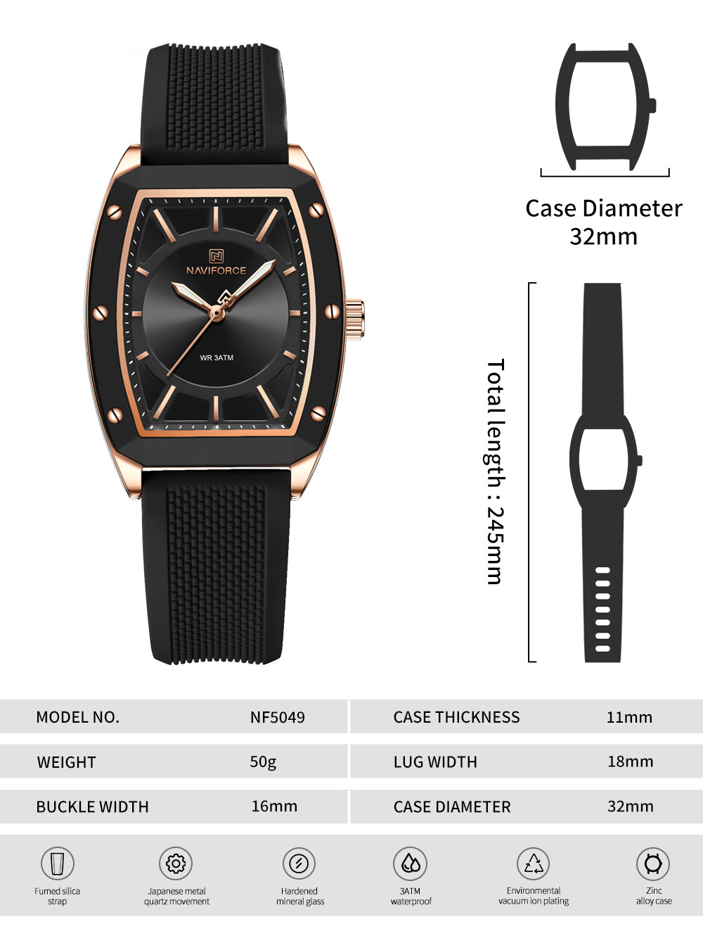 NF5049 Black silicone strap Analog Watch