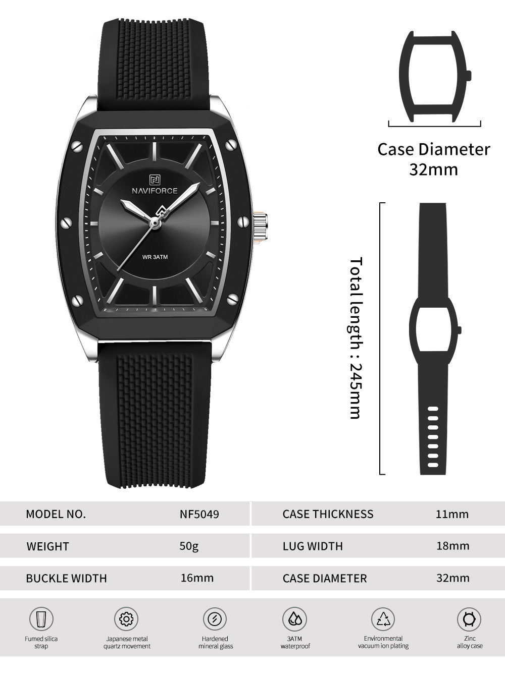 NF5049 Black silicone strap Analog Watch