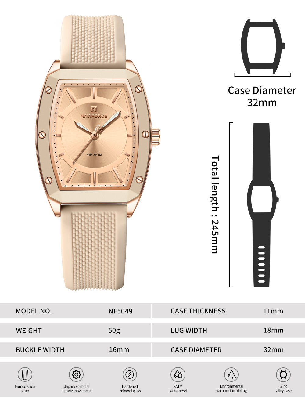 NF5049 Beige silicone strap Analog Watch