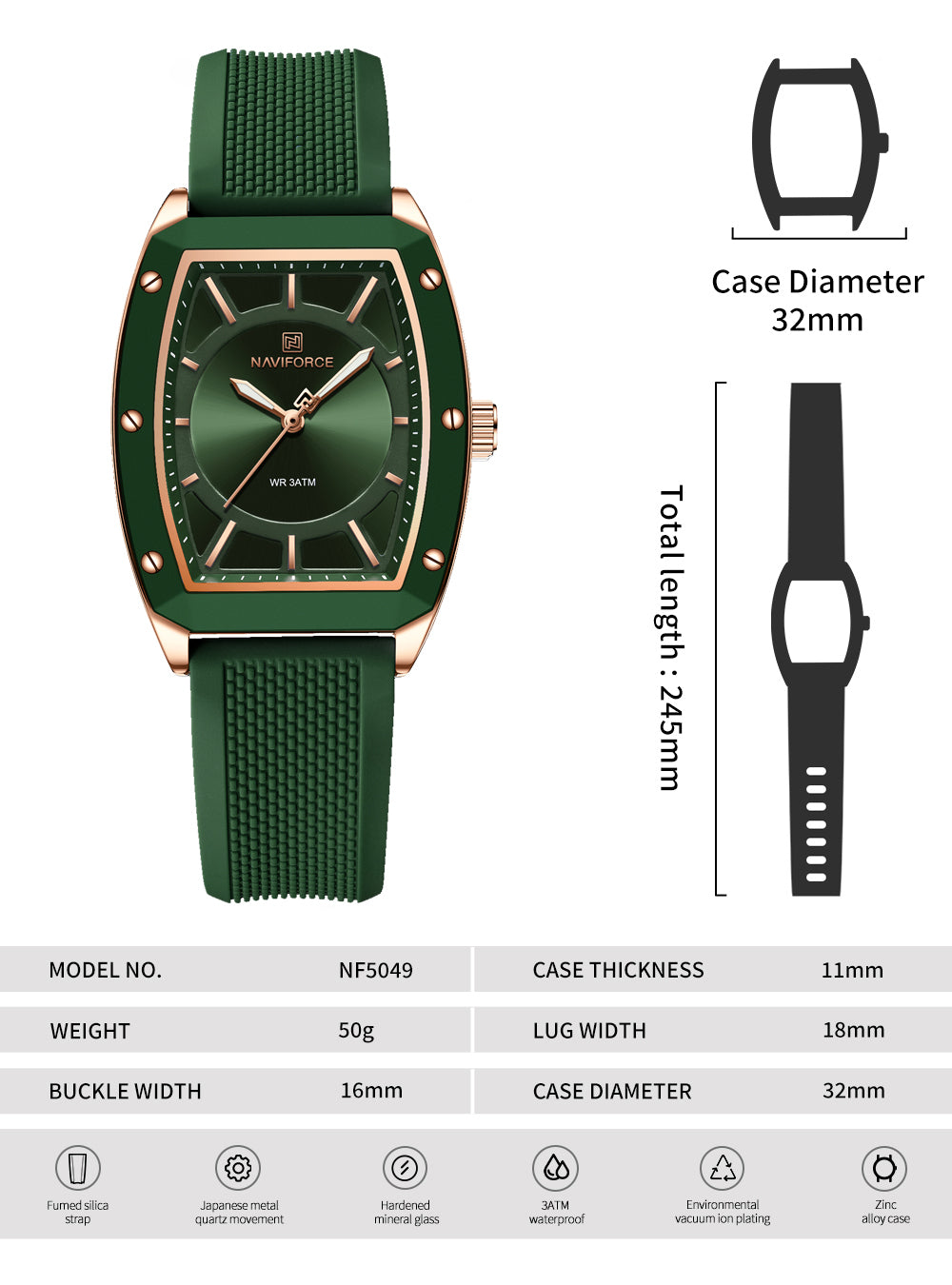NF5049 Green silicone strap Analog Watch