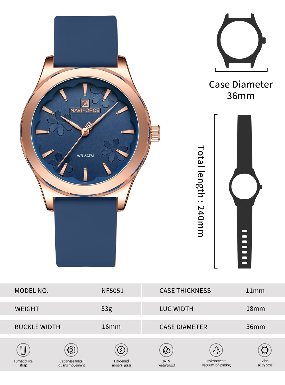 NF5051 Blue dial with silicone strap Analog Watch