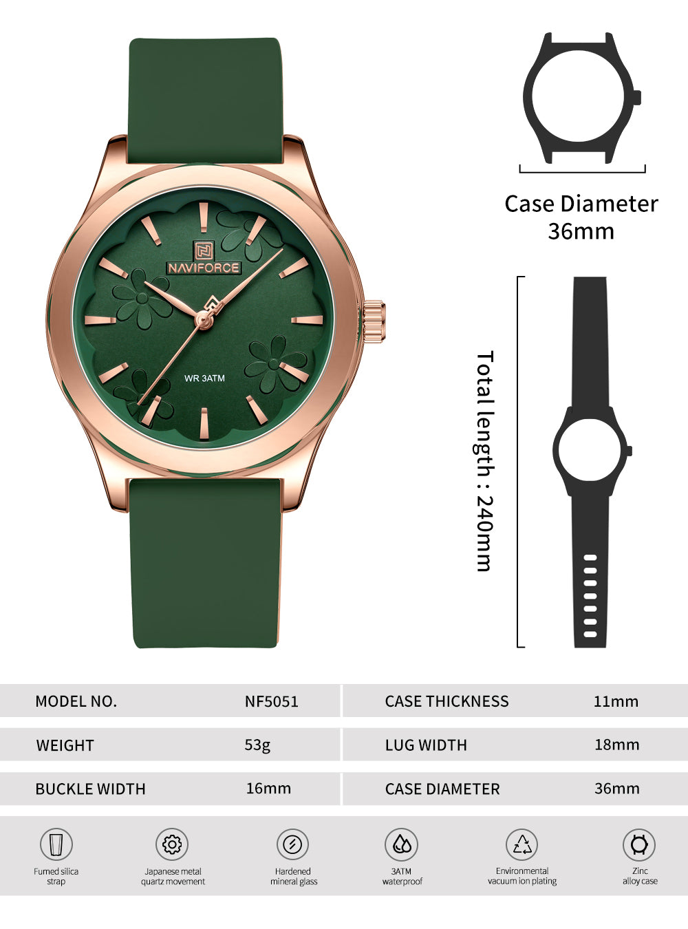 NF5051 Green dial with silicone strap Analog Watch