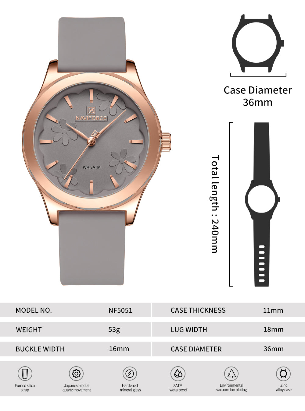 NF5051 Grey dial with silicone strap Analog Watch