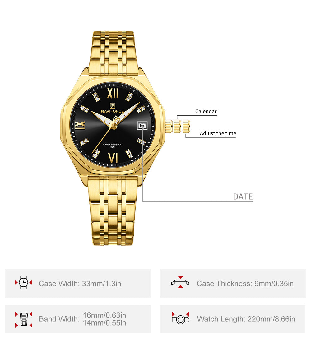 NF5052 Black dial with gold strap Analog Watch