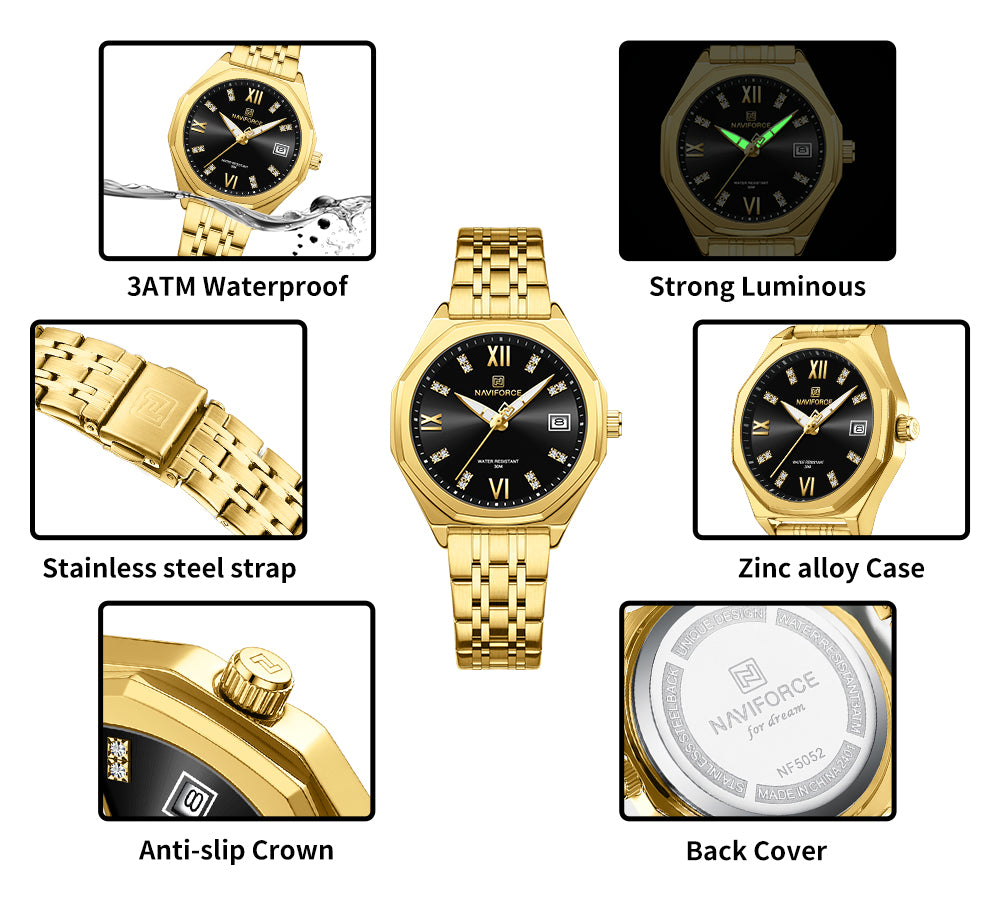 NF5052 Black dial with gold strap Analog Watch