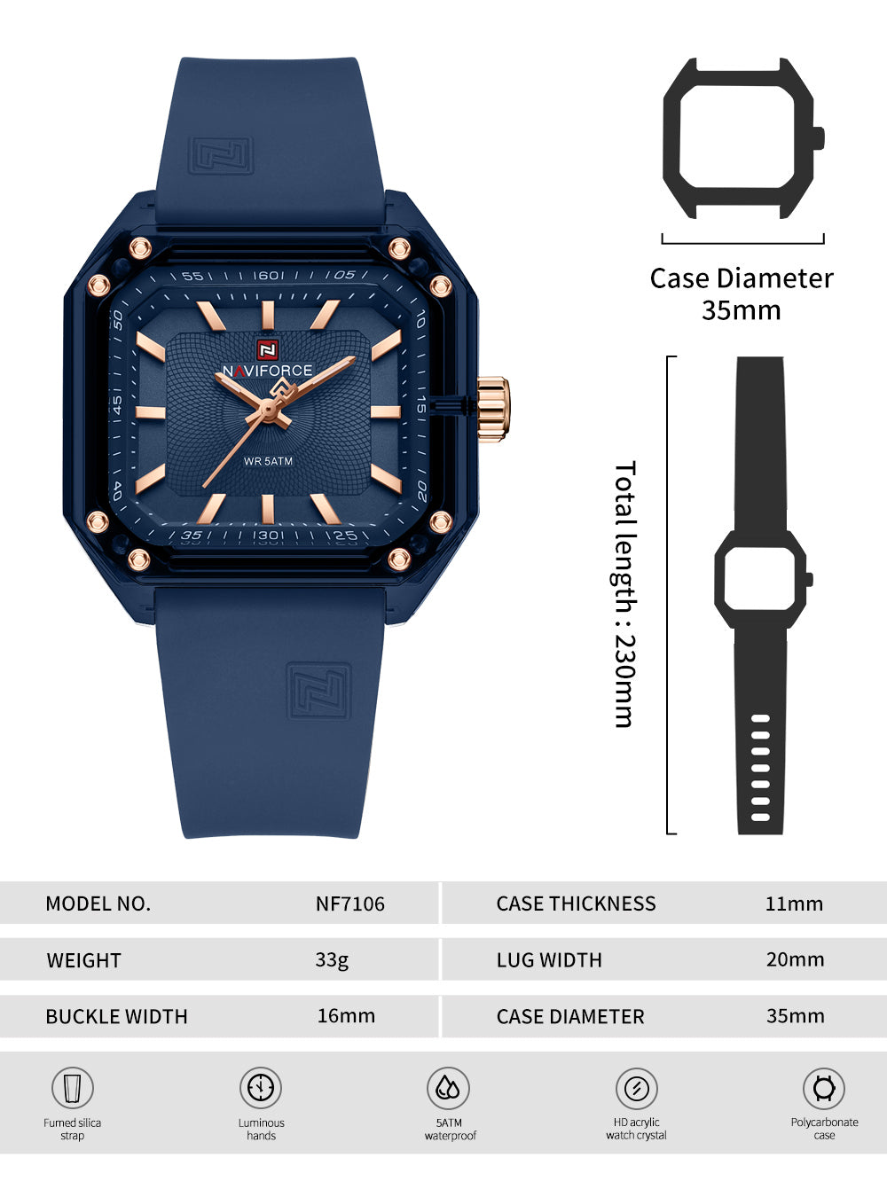NF7106 Blue Silicone strap Analog Watch