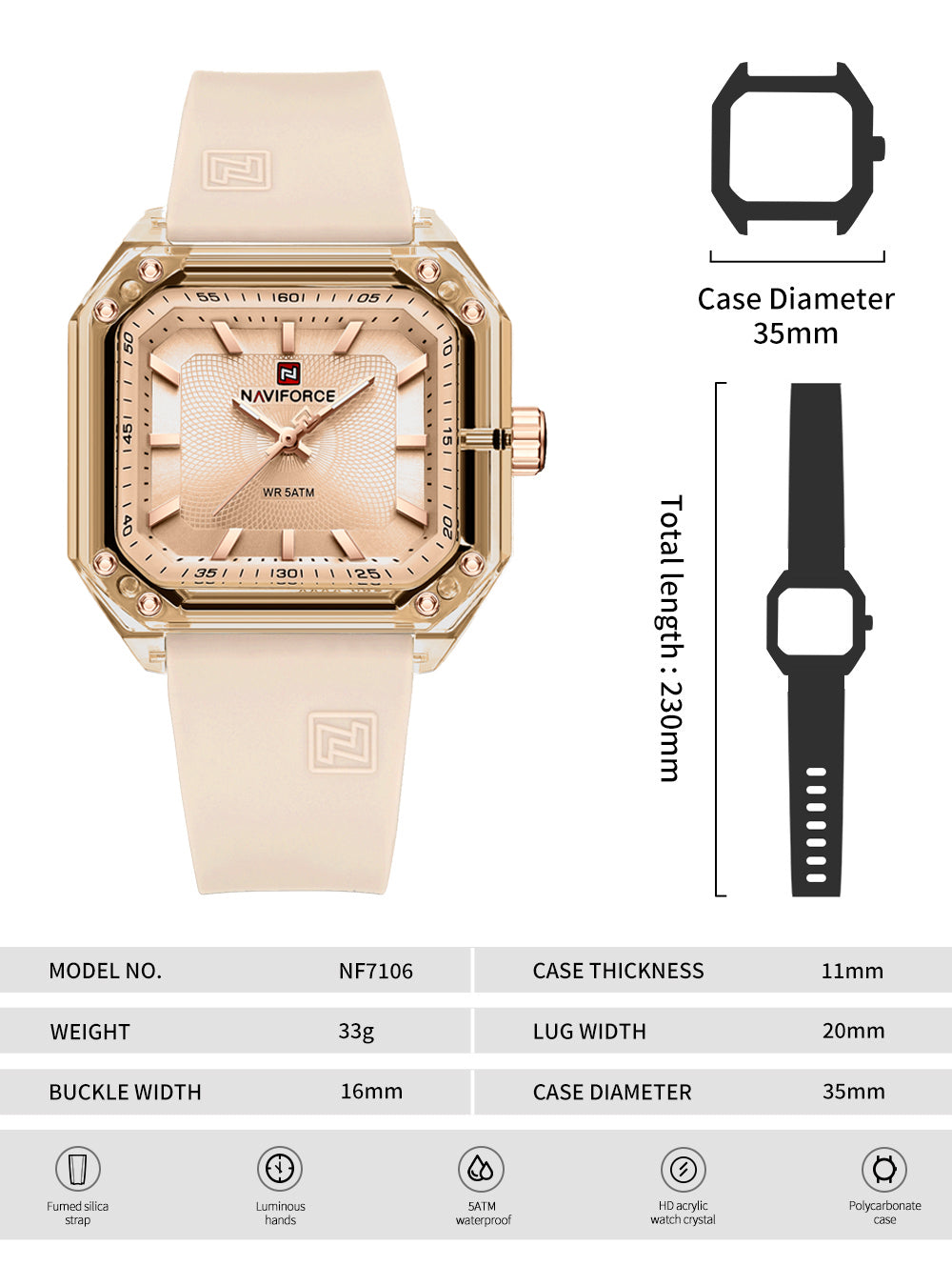 NF7106 Biege Silicone strap Analog Watch