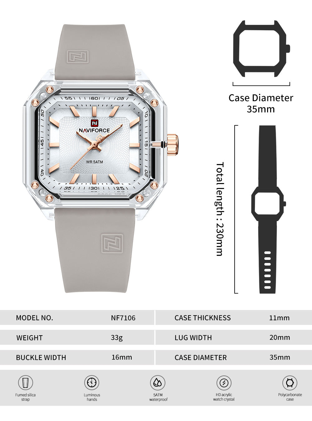 NF7106 Gray Silicone strap Analog Watch