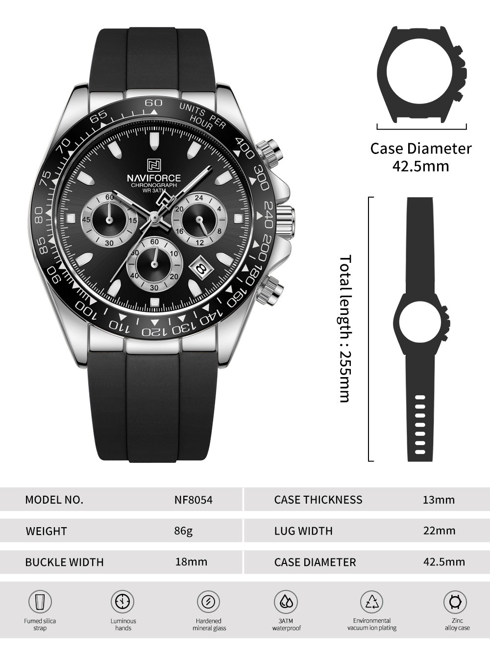 Naviforce NF8054 Silver-Black Dial With Silicon Strap Analog watch