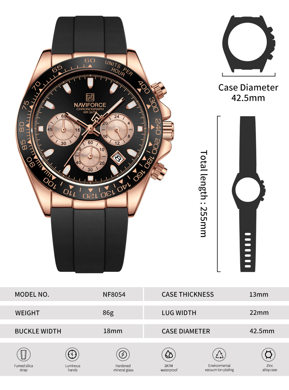 Naviforce NF8054 Black Dial With Silicon Strap Analog watch