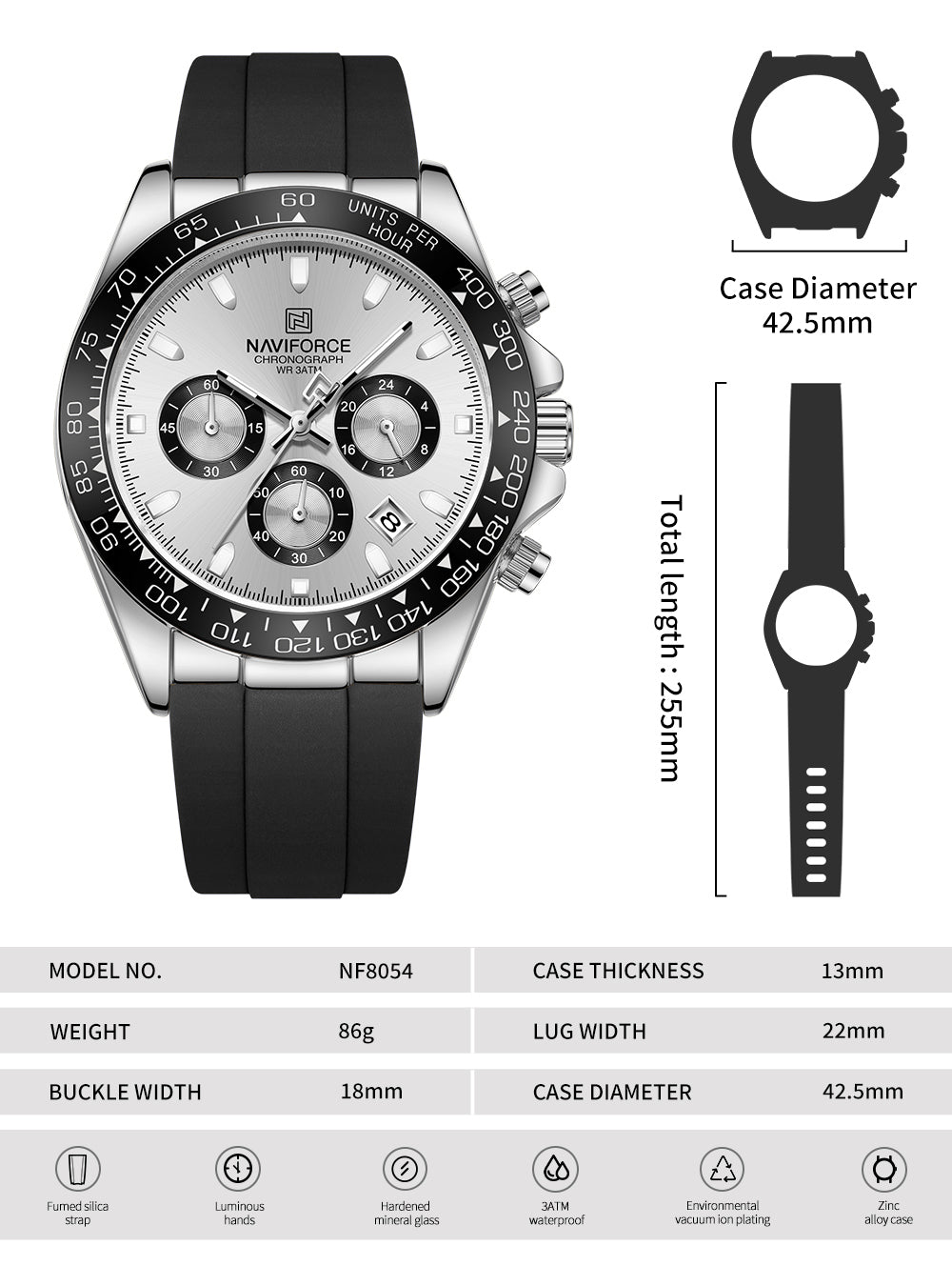 Naviforce NF8054 White Dial With Black Silicon Strap Analog watch