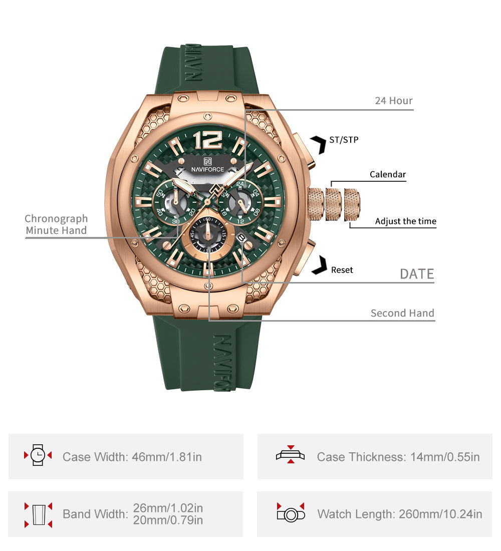 NAVIFORCE NF8063 Green multifuntional chronograph Analog Watch