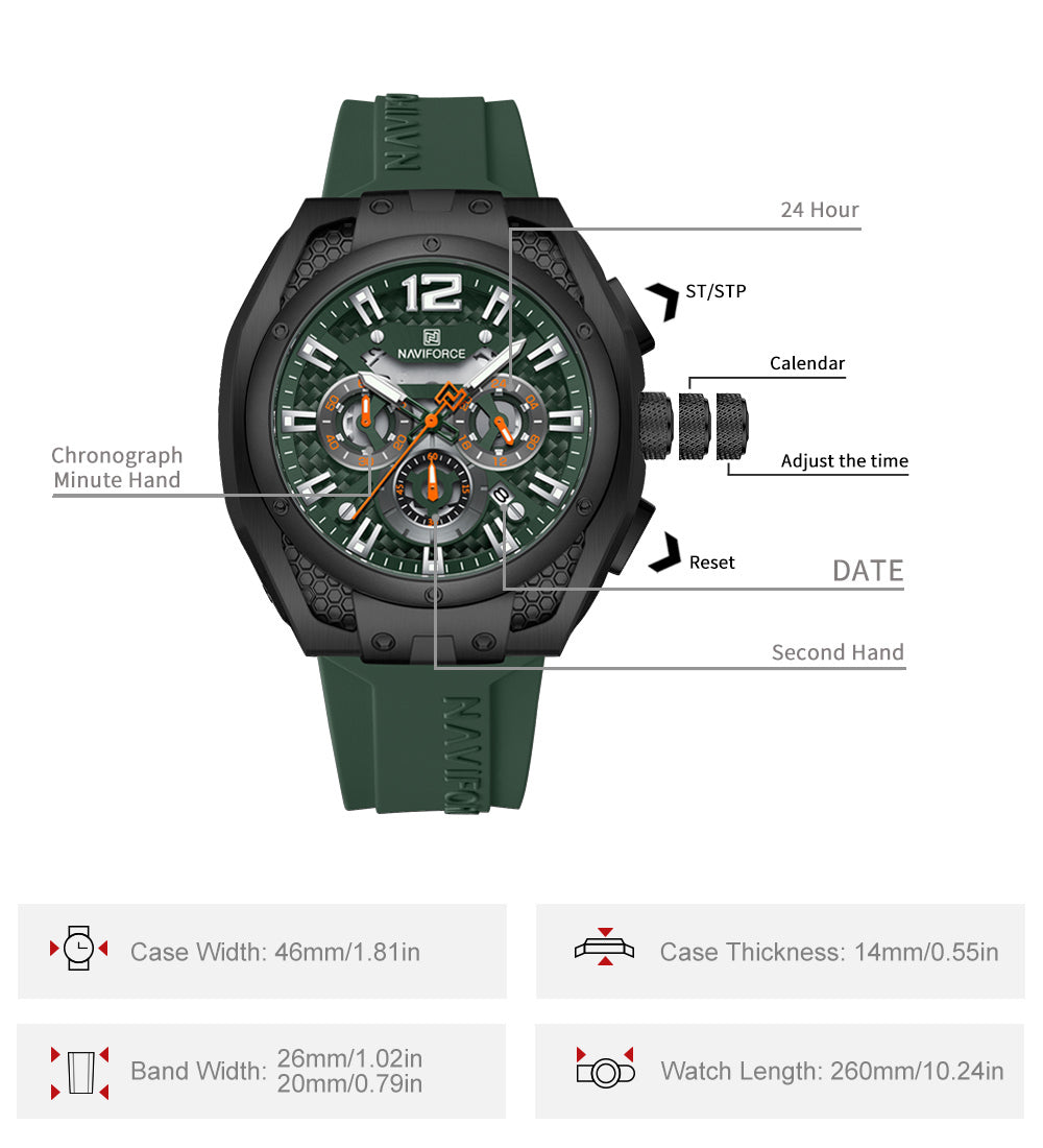 NAVIFORCE NF8063 Green multifuntional chronograph Analog Watch
