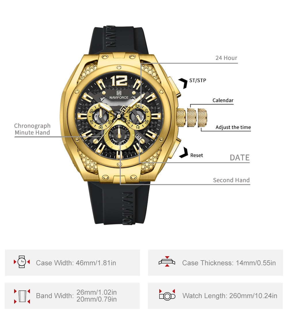 NAVIFORCE NF8063 Gold-Black multifuntional chronograph Analog Watch