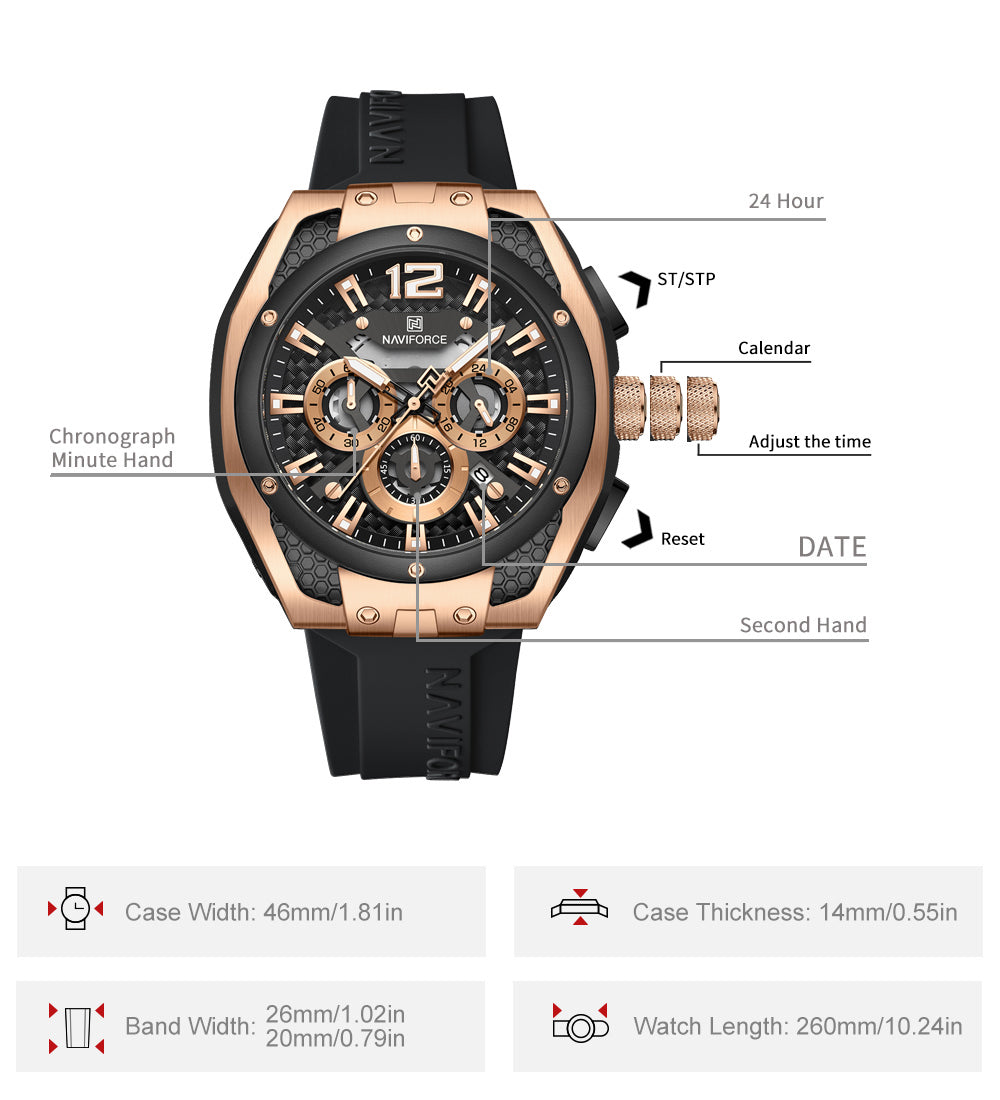 NAVIFORCE NF8063 RoseGold Black multifuntional chronograph Analog Watch